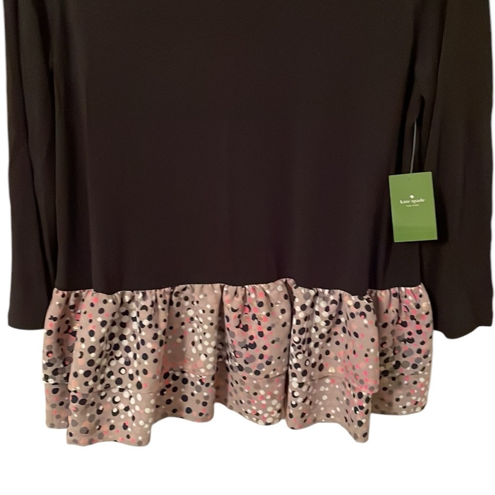 KATE SPADE | Women’s Black Multicolor Polkadot Soiree Mixed Media Top Size L - Picture 2 of 6